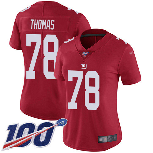 New York Giants #78 Andrew Thomas Red Women's Stitched Limited Inverted Legend 100th Season Jersey Womens