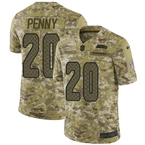 Seattle Seahawks #20 Rashaad Penny Camo Youth Stitched Limited 2018 Salute to Service Jersey Youth