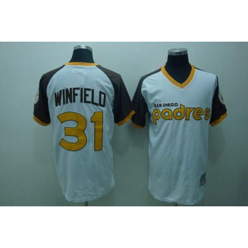 Mitchell and Ness San Diego Padres #31 Dave Winfield Stitched White Throwback Jersey Men's
