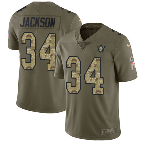 Raiders #34 Bo Jackson Olive/Camo Youth Stitched Limited 2017 Salute To Service Jersey