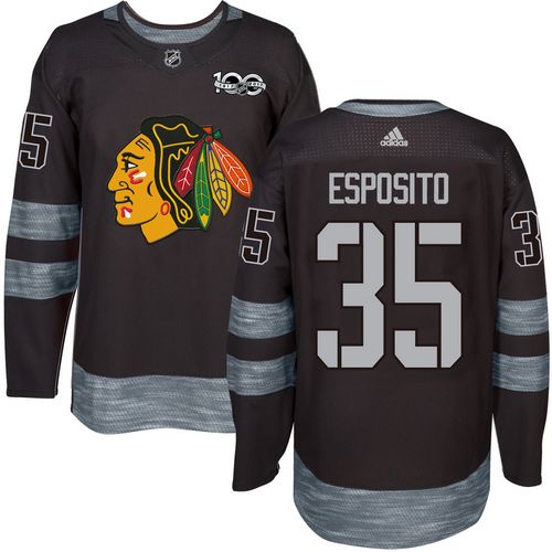 Adidas Chicago Blackhawks #35 Tony Esposito Black 1917-2017 100th Anniversary Stitched Jersey Men's