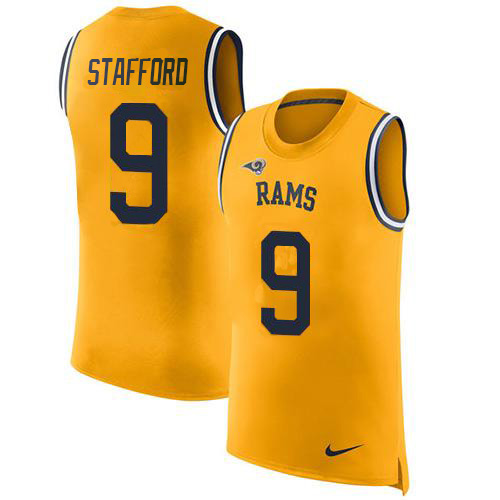 Los Angeles Rams #9 Matthew Stafford Gold Men's Stitched Limited Rush Tank Top Jersey