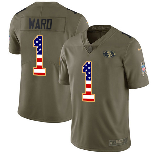 49ers #1 Jimmie Ward Olive/USA Flag Youth Stitched Limited 2017 Salute To Service Jersey