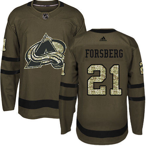 Adidas Colorado Avalanche #21 Peter Forsberg Green Salute to Service Stitched Youth Jersey Youth