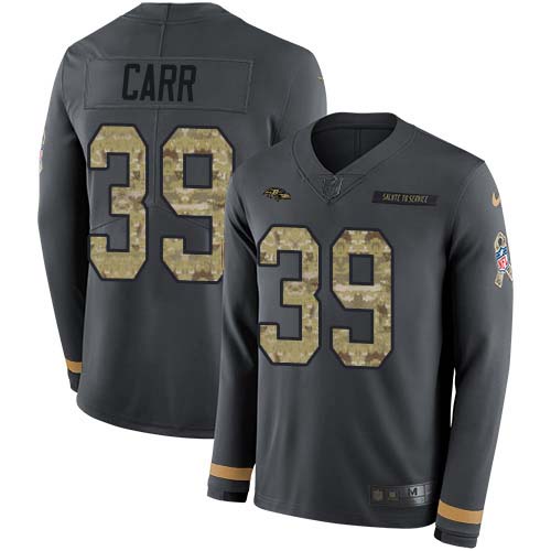 Baltimore Ravens #39 Brandon Carr Anthracite Salute to Service Youth Stitched Limited Therma Long Sleeve Jersey Youth