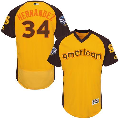 Seattle Mariners #34 Felix Hernandez Gold Flexbase Authentic Collection 2016 All-Star American League Stitched Jersey Men's