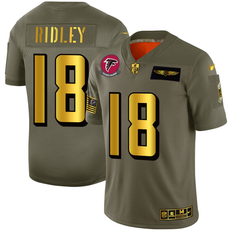Atlanta Falcons #18 Calvin Ridley Men's Olive Gold 2019 Salute To Service Limited Jersey