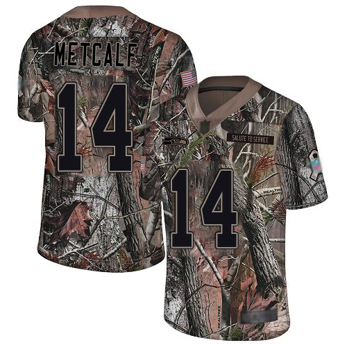 Seahawks #14 D.K. Metcalf Camo Men's Stitched Limited Rush Realtree Jersey