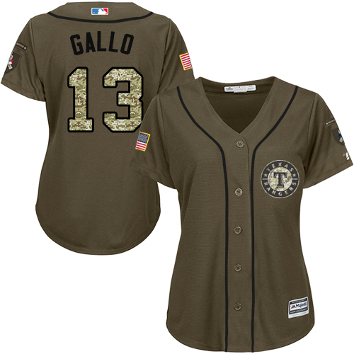 Texas Rangers #13 Joey Gallo Green Salute to Service Women's Stitched Jersey Womens