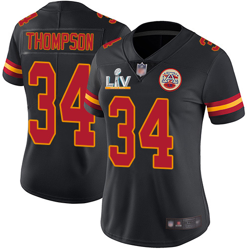 Kansas City Chiefs #34 Darwin Thompson Black Women's Super Bowl LV Bound Stitched Limited Rush Jersey Womens