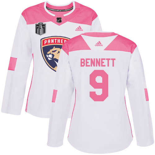 Adidas Panthers #9 Sam Bennett White/Pink 2023 Stanley Cup Final Patch Authentic Fashion Women's Stitched Jersey