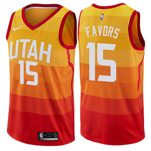 Utah Jazz #15 Derrick Favors Orange Swingman City Edition Jersey Mens