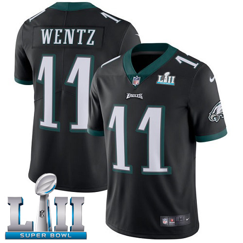 Philadelphia Eagles #11 Carson Wentz Black Alternate Super Bowl LII Men's Stitched Vapor Untouchable Limited Jersey Men's