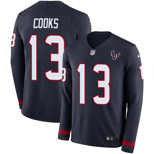 Texans #13 Brandin Cooks Navy Blue Team Color Youth Stitched Limited Therma Long Sleeve Jersey