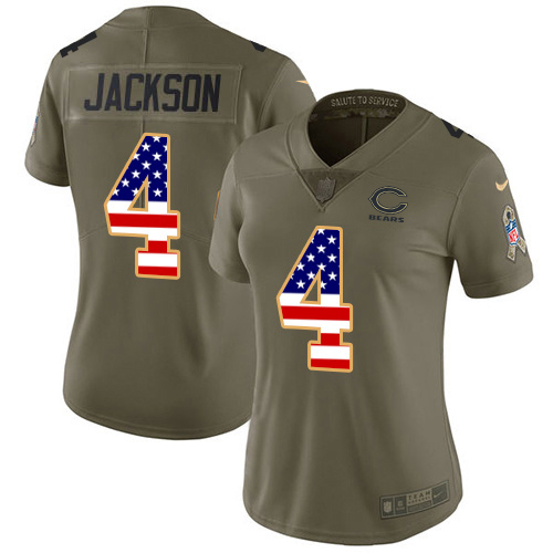 Bears #4 Eddie Jackson Olive/USA Flag Women's Stitched Limited 2017 Salute To Service Jersey
