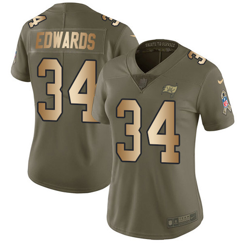 Tampa Bay Buccaneers #34 Mike Edwards Olive/Gold Women's Stitched Limited 2017 Salute To Service Jersey Womens