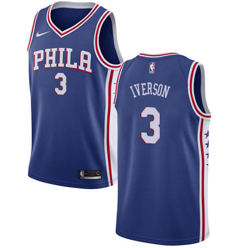 Philadelphia 76ers #3 Allen Iverson Blue Youth Swingman Icon Edition Jersey Youth