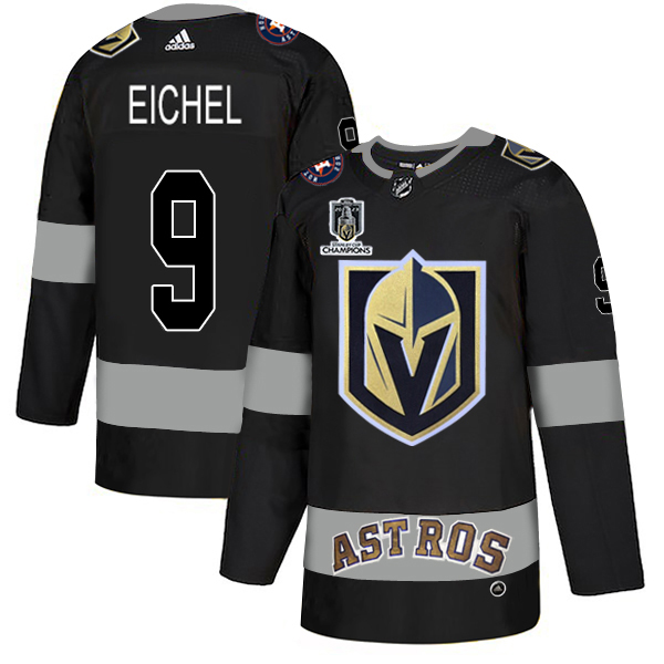Adidas Golden Knights X Astros #9 Jack Eichel Black 2023 Stanley Cup Champions Authentic City Joint Name Stitched Jersey