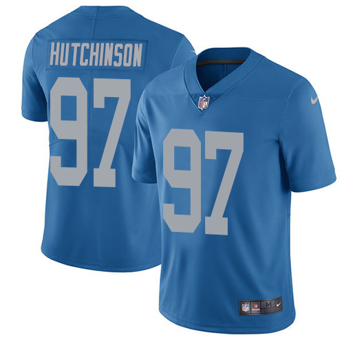 Lions #97 Aidan Hutchinson Blue Throwback Men's Stitched Vapor Untouchable Limited Jersey