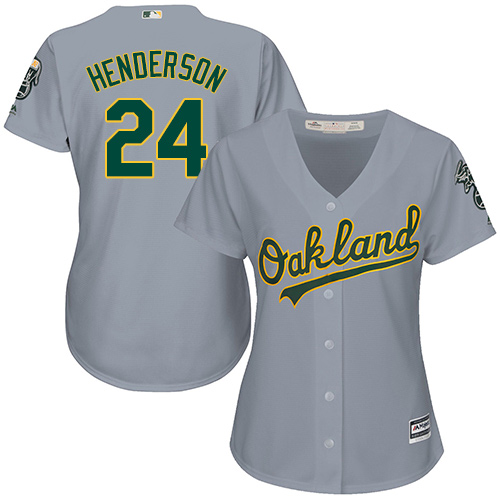 Oakland Athletics #24 Rickey Henderson Grey Road Women's Stitched Jersey Womens