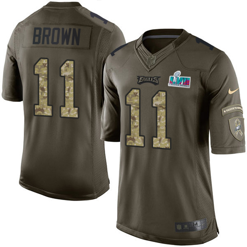 Eagles #11 A.J. Brown Green Super Bowl LVII Patch Youth Stitched Limited 2015 Salute To Service Jersey