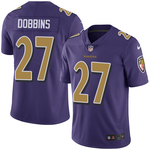 Baltimore Ravens #27 J.K. Dobbins Purple Men's Stitched Limited Rush Jersey Men's