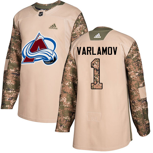 Adidas Colorado Avalanche #1 Semyon Varlamov Camo Authentic 2017 Veterans Day Stitched Jersey Men's