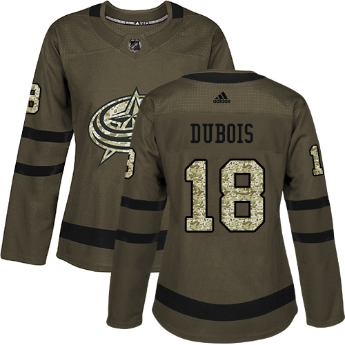 Adidas Columbus Blue Jackets #18 Pierre-Luc Dubois Green Salute to Service Women's Stitched Jersey Womens