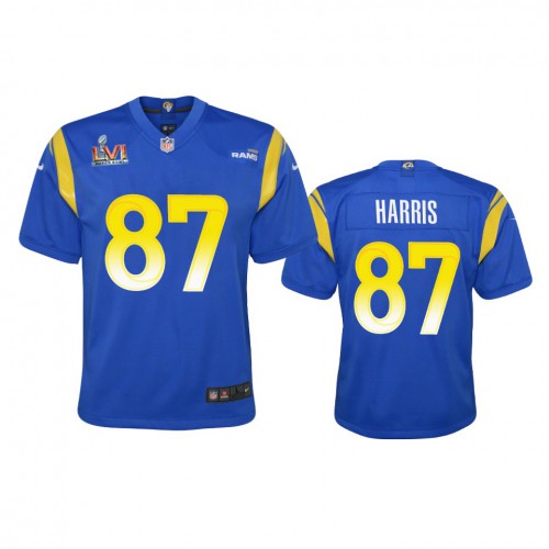 Los Angeles Los Angeles Rams #87 Jacob Harris Youth Super Bowl LVI Patch Game Jersey - Royal Youth