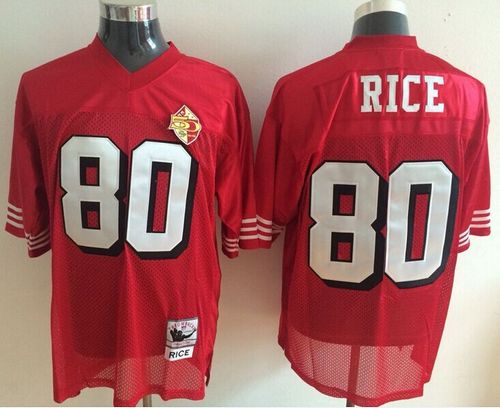 Mitchell And Ness 49ers #80 Jerry Rice Red With 50TH 1996 Stitched Jersey