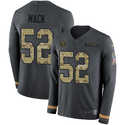 Chicago Bears #52 Khalil Mack Anthracite Salute to Service Youth Stitched Limited Therma Long Sleeve Jersey Youth