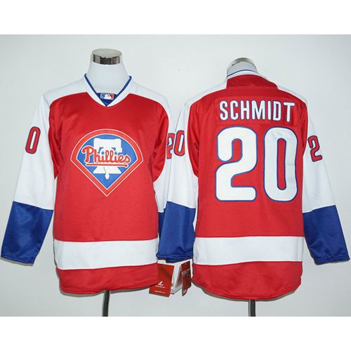 Philadelphia Phillies #20 Mike Schmidt Red Long Sleeve Stitched Jersey Men's