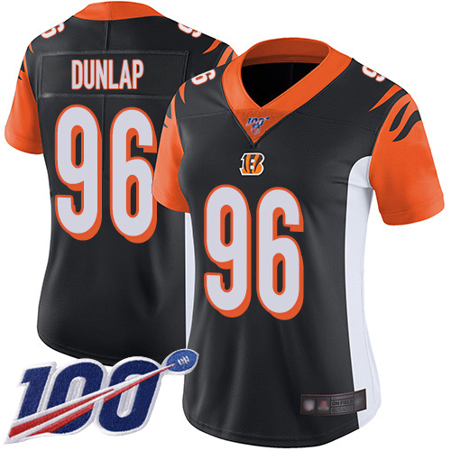 Cincinnati Bengals #96 Carlos Dunlap Black Team Color Women's Stitched 100th Season Vapor Limited Jersey Womens