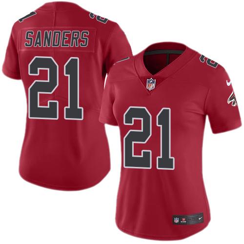 Atlanta Falcons #21 Deion Sanders Red Women's Stitched Limited Rush Jersey Womens