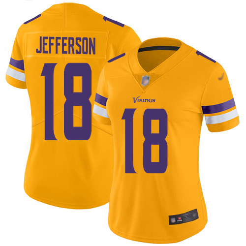 Vikings #18 Justin Jefferson Gold Women's Stitched Limited Inverted Legend Jersey