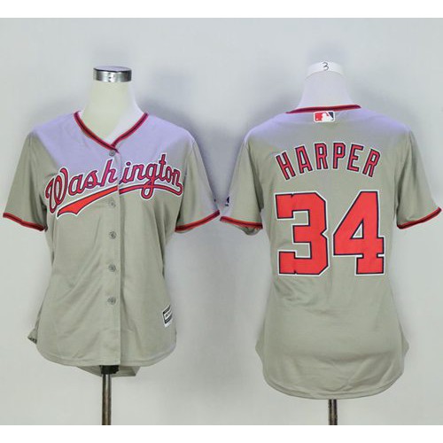 Washington Nationals #34 Bryce Harper Grey Women's Road Stitched Jersey Womens