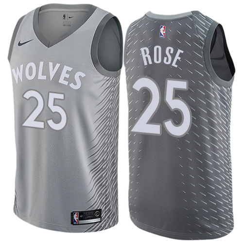 Minnesota Timberwolves #25 Derrick Rose Silver Swingman City Edition Jersey Mens