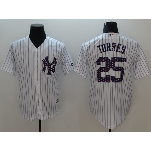 New York Yankees #25 Gleyber Torres White Strip New Cool Base 2018 Stars & Stripes Stitched Jersey Men's