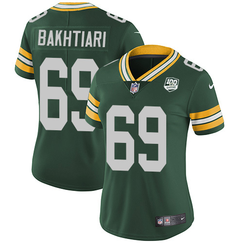 Green Bay Packers #69 David Bakhtiari Green Team Color Women's 100th Season Stitched Vapor Untouchable Limited Jersey Womens