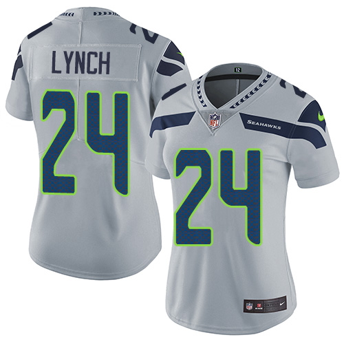 Seattle Seahawks #24 Marshawn Lynch Grey Alternate Women's Stitched Vapor Untouchable Limited Jersey Womens