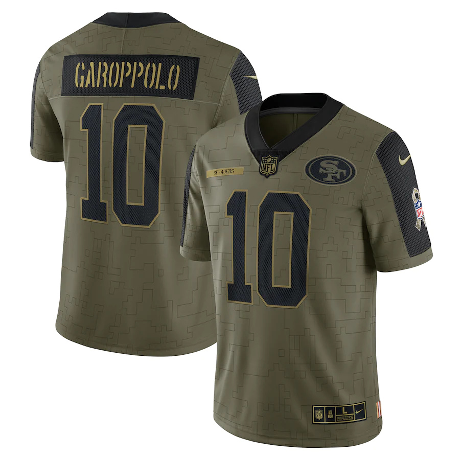 San Francisco 49ers #10 Jimmy Garoppolo Olive 2021 Salute To Service Limited Player Jersey