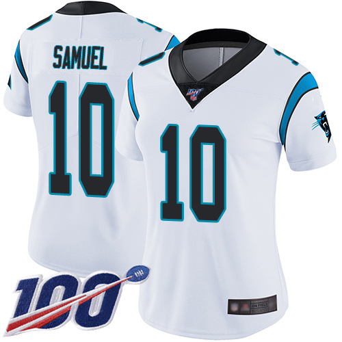 Carolina Panthers #10 Curtis Samuel White Women's Stitched 100th Season Vapor Limited Jersey Womens