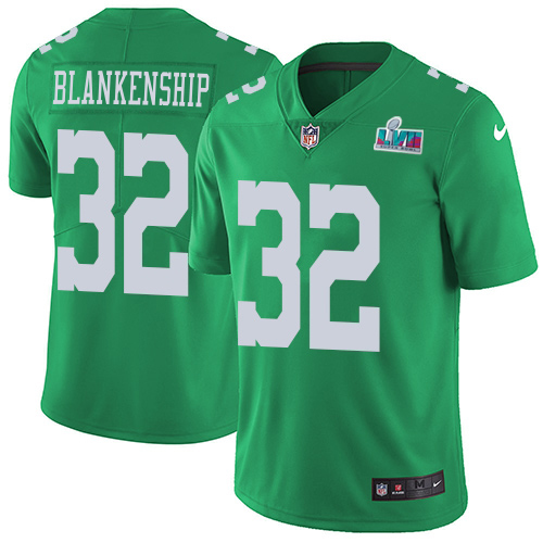 Eagles #32 Reed Blankenship Green Super Bowl LVII Patch Youth Stitched Limited Rush Jersey