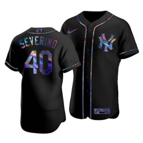 New York New York Yankees #40 Luis Severino Men's Iridescent Holographic Collection Jersey - Black Men's