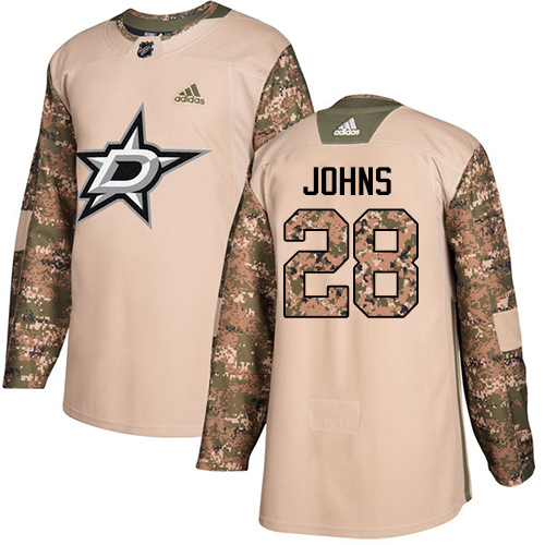 Adidas Dallas Stars #28 Stephen Johns Camo Authentic 2017 Veterans Day Stitched Jersey Men's