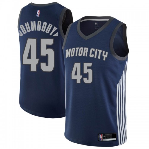 Detroit Pistons #45 Sekou Doumbouya Navy Womens Swingman City Edition Jersey Womens