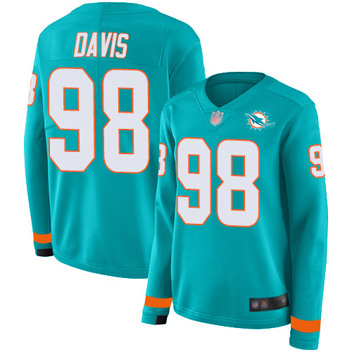 Miami Dolphins #98 Raekwon Davis Aqua Green Team Color Women's Stitched Limited Therma Long Sleeve Jersey Womens