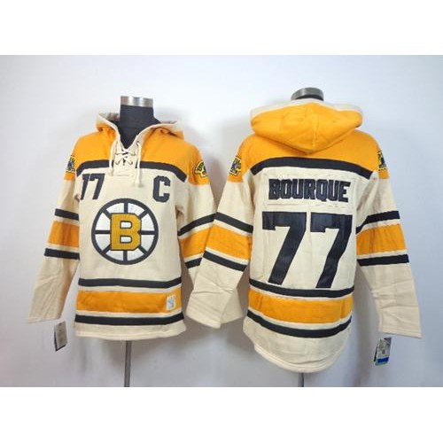 Boston Bruins #77 Ray Bourque Cream Sawyer Hooded Sweatshirt Stitched Jersey Men's