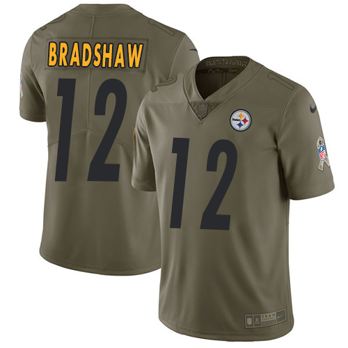 Steelers #12 Terry Bradshaw Olive Men's Stitched Limited 2017 Salute To Service Jersey