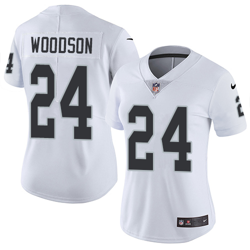 Raiders #24 Charles Woodson White Women's Stitched Vapor Untouchable Limited Jersey